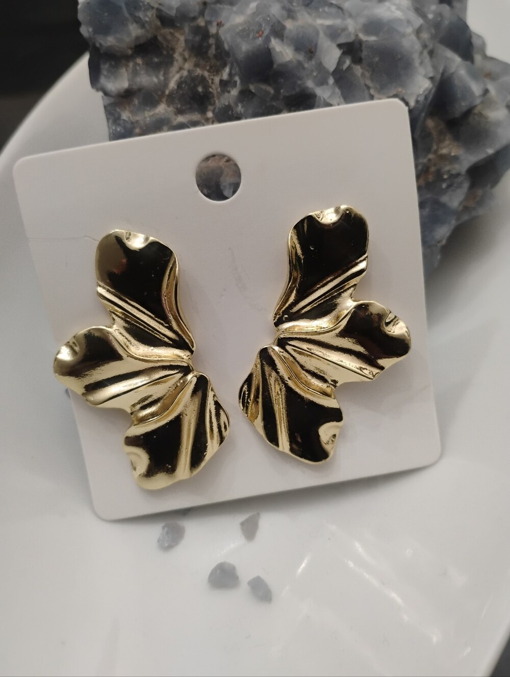 Abstract Petal-Shaped Statement Earrings in Gold NEW